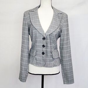 TAKARA Black White Light Blue Checkered 3 Button Blazer Jacket